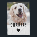 Modern Heart Dog Photo Name Kitchen Towel<br><div class="desc">Pawfect way to honour your best furry friend - add your own photo and pet's name. // Note: photo used is a placeholder image only. You will need to replace with your own photo before ordering/printing. If you need help with this please contact me. // Need help customizing your design?...</div>