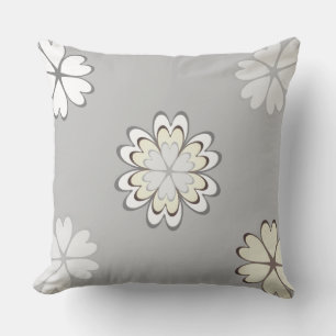Modern Heart Flowers on Silver Dust Throw Pillow
