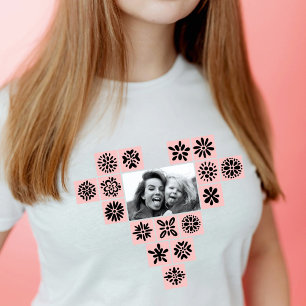Modern Heart Flowers Photo Mother's Day Gift T-Shirt