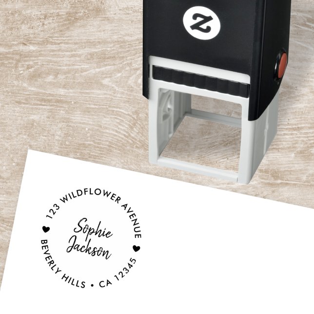 Modern Heart | Handwritten Round Return Address Self-inking Stamp (Creator Uploaded)