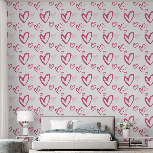 Modern Heart Pattern Pink Wallpaper (Bedroom)