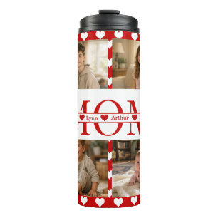 Modern Heart Pattern Red 4 Photo Collage Custom Thermal Tumbler
