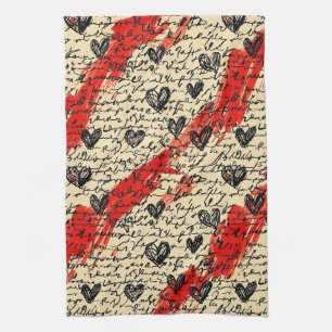 Modern Heart Pattern with Script Background (10) Kitchen Towel