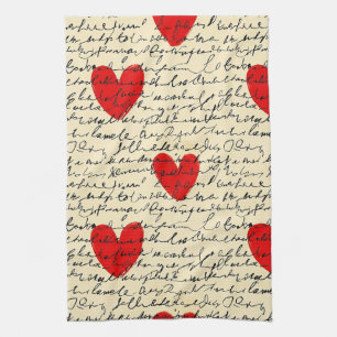Modern Heart Pattern with Script Background (11) Kitchen Towel