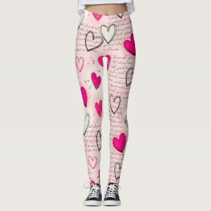 Modern Heart Pattern with Script Background (11) Leggings