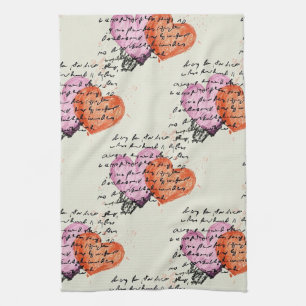Modern Heart Pattern with Script Background (12) Kitchen Towel