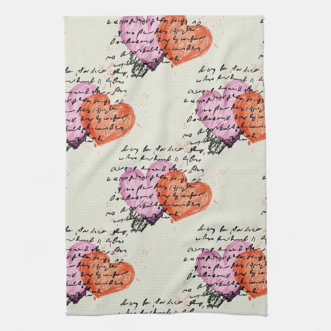 Modern Heart Pattern with Script Background (12) Kitchen Towel (Vertical)