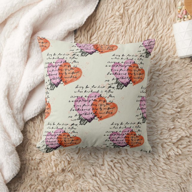 Modern Heart Pattern with Script Background (12) Throw Pillow (Blanket)