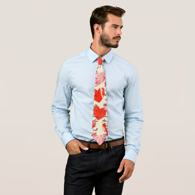 Modern Heart Pattern with Script Background (12) Tie (In Situ)