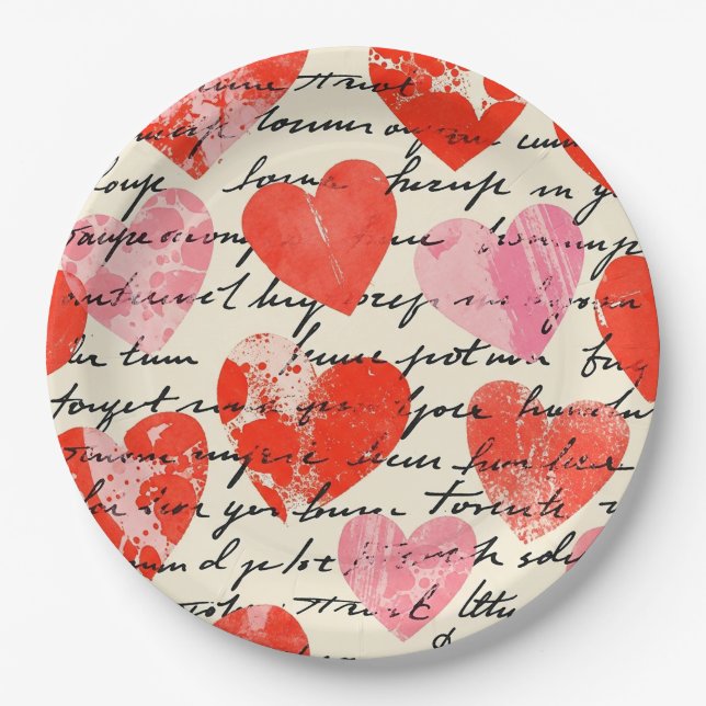 Modern Heart Pattern with Script Background (13) Paper Plate (Front)