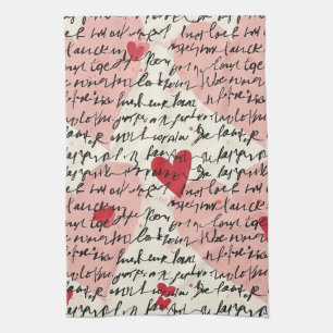 Modern Heart Pattern with Script Background (14) Kitchen Towel
