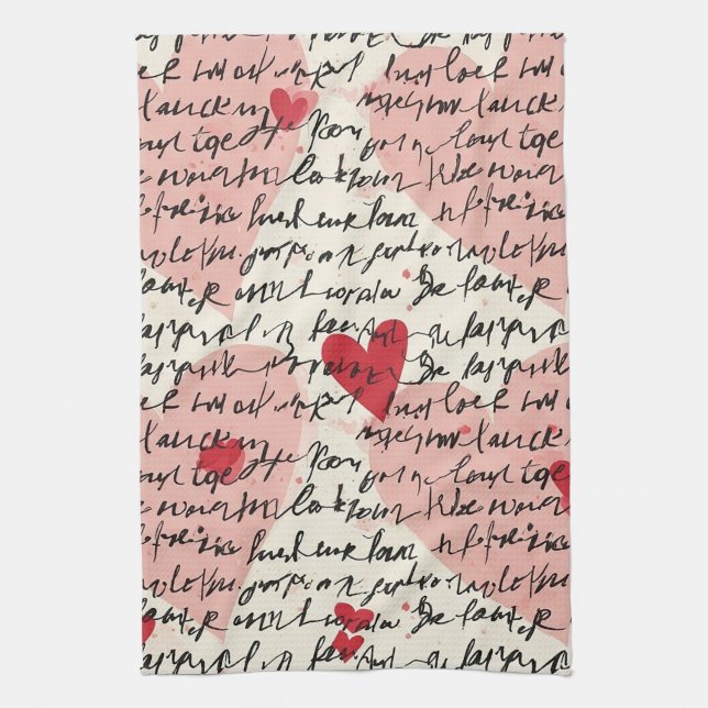Modern Heart Pattern with Script Background (14) Kitchen Towel (Vertical)