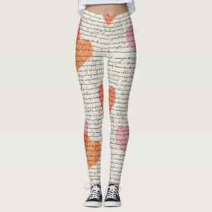 Modern Heart Pattern with Script Background (14) Leggings