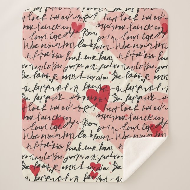Modern Heart Pattern with Script Background (14) Sherpa Blanket (Front)