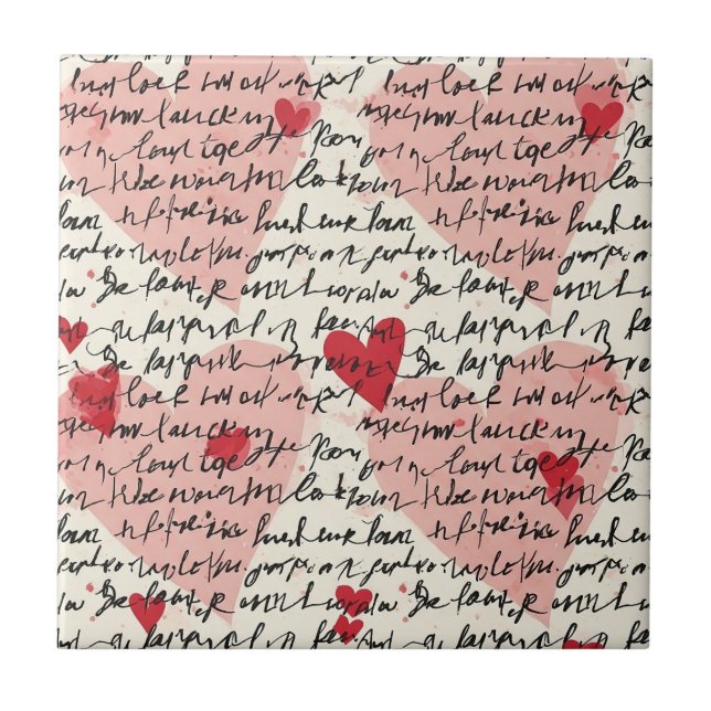 Modern Heart Pattern with Script Background (14) Tile (Front)