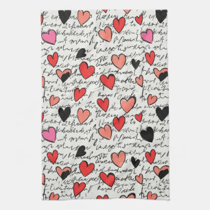 Modern Heart Pattern with Script Background (15) Kitchen Towel