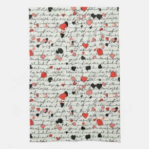 Modern Heart Pattern with Script Background (16) Kitchen Towel