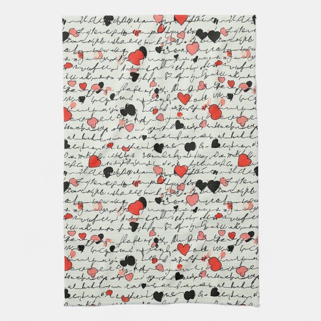 Modern Heart Pattern with Script Background (16) Kitchen Towel (Vertical)