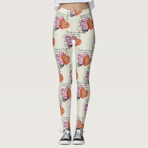 Modern Heart Pattern with Script Background (16) Leggings