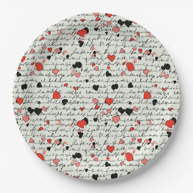 Modern Heart Pattern with Script Background (16) Paper Plate (Front)