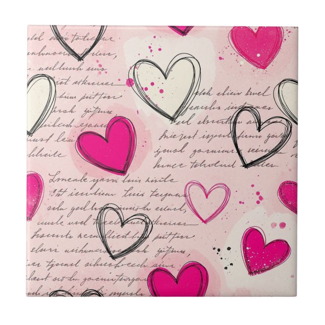 Modern Heart Pattern with Script Background (18) Tile (Front)