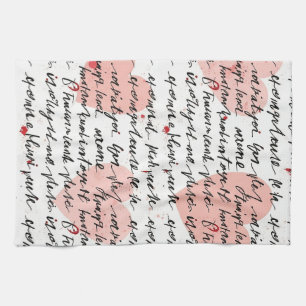 Modern Heart Pattern with Script Background (19) Kitchen Towel