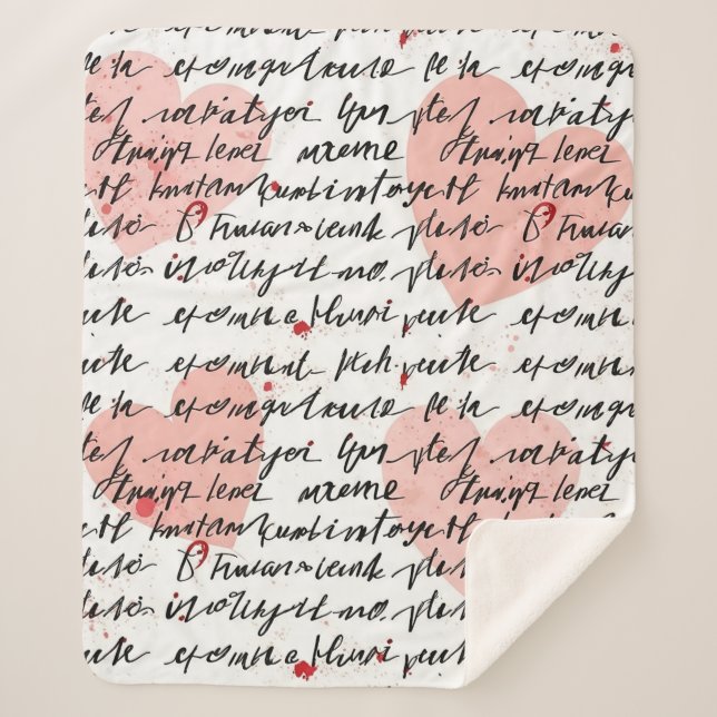 Modern Heart Pattern with Script Background (19) Sherpa Blanket (Front)