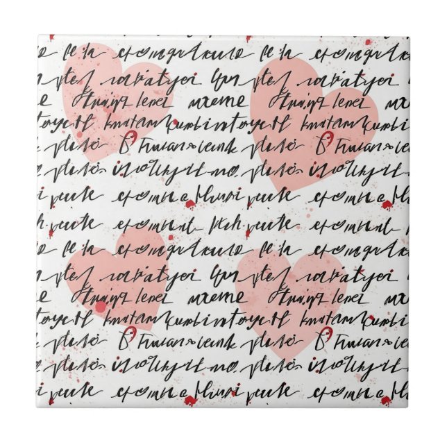 Modern Heart Pattern with Script Background (19) Tile (Front)