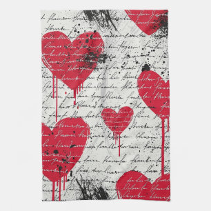 Modern Heart Pattern with Script Background (1) Kitchen Towel