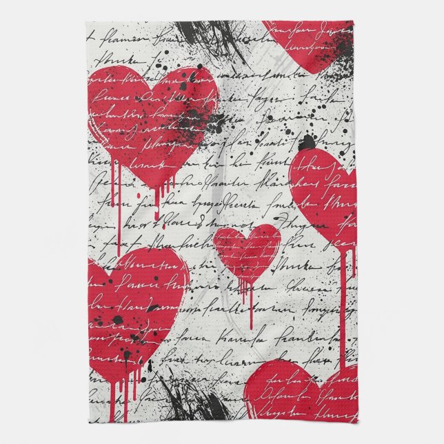 Modern Heart Pattern with Script Background (1) Kitchen Towel (Vertical)