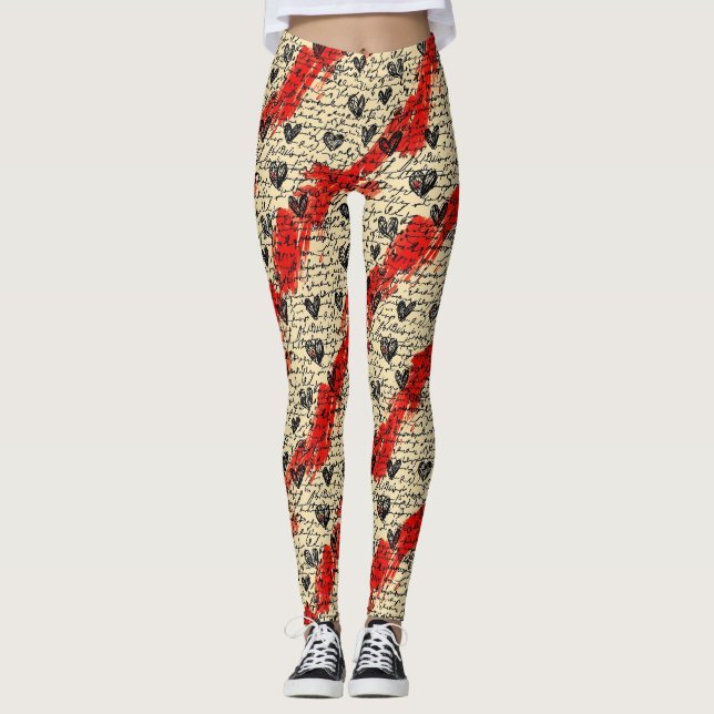 Modern Heart Pattern with Script Background (1) Leggings (Front)