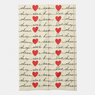 Modern Heart Pattern with Script Background (20) Kitchen Towel