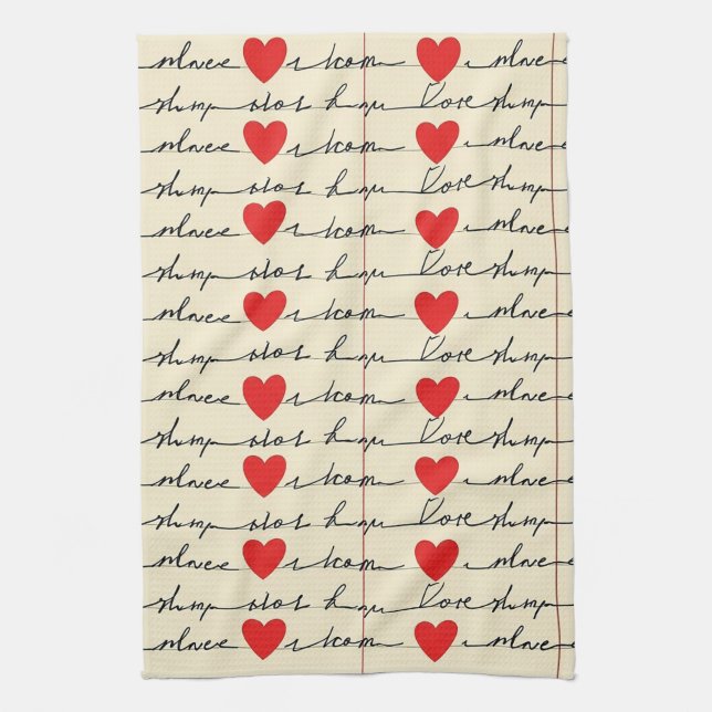 Modern Heart Pattern with Script Background (20) Kitchen Towel (Vertical)