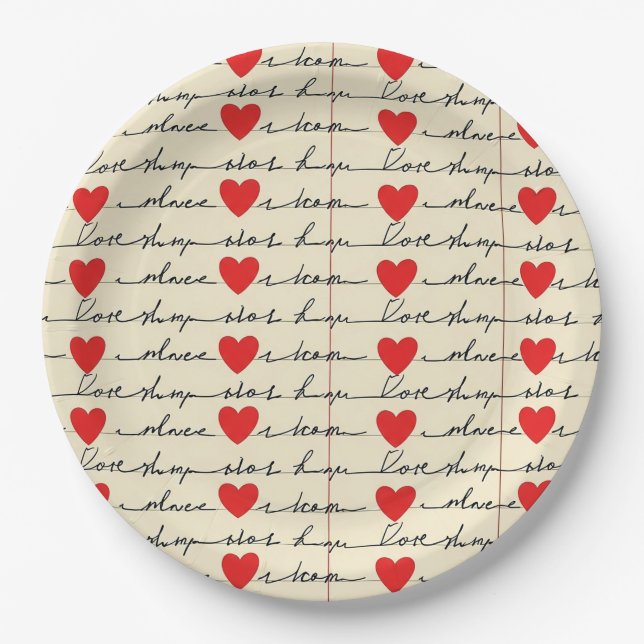 Modern Heart Pattern with Script Background (20) Paper Plate (Front)
