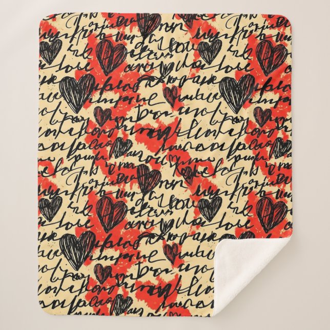 Modern Heart Pattern with Script Background (2) Sherpa Blanket (Front)