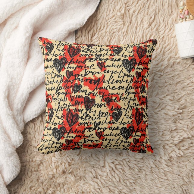 Modern Heart Pattern with Script Background (2) Throw Pillow (Blanket)