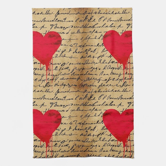 Modern Heart Pattern with Script Background (3) Kitchen Towel (Vertical)