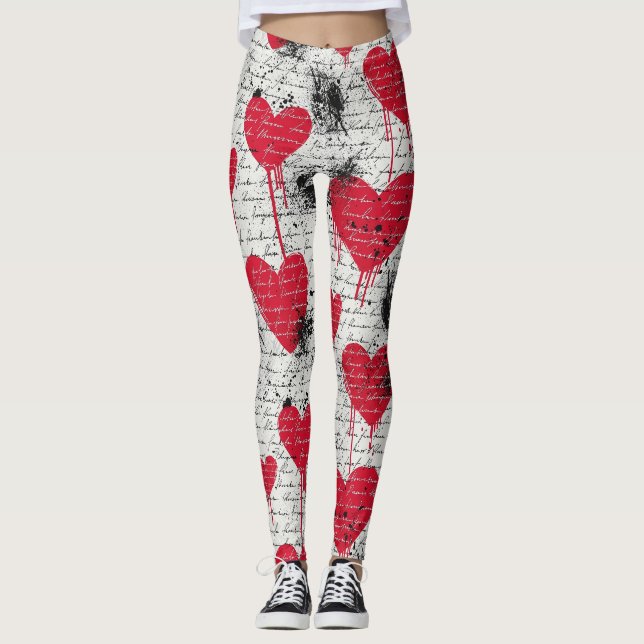 Modern Heart Pattern with Script Background (3) Leggings (Front)