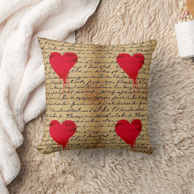 Modern Heart Pattern with Script Background (3) Throw Pillow (Blanket)