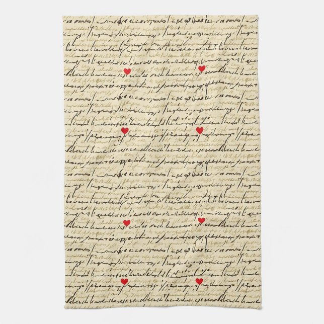 Modern Heart Pattern with Script Background (4) Kitchen Towel (Vertical)