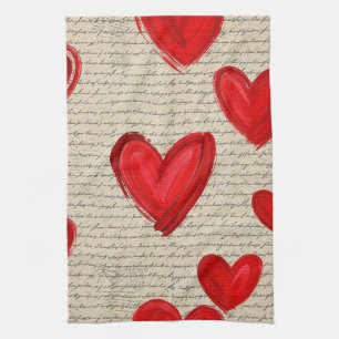 Modern Heart Pattern with Script Background (5) Kitchen Towel