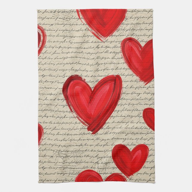 Modern Heart Pattern with Script Background (5) Kitchen Towel (Vertical)