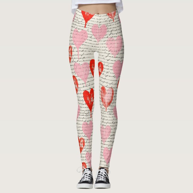Modern Heart Pattern with Script Background (5) Leggings (Front)