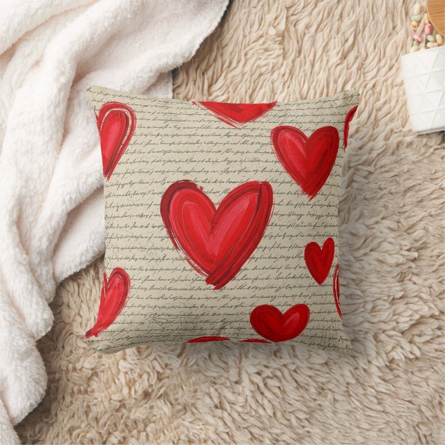 Modern Heart Pattern with Script Background (5) Throw Pillow (Blanket)