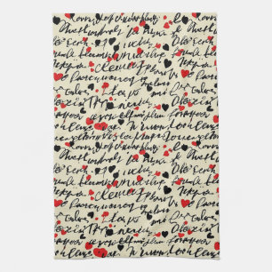 Modern Heart Pattern with Script Background (6) Kitchen Towel