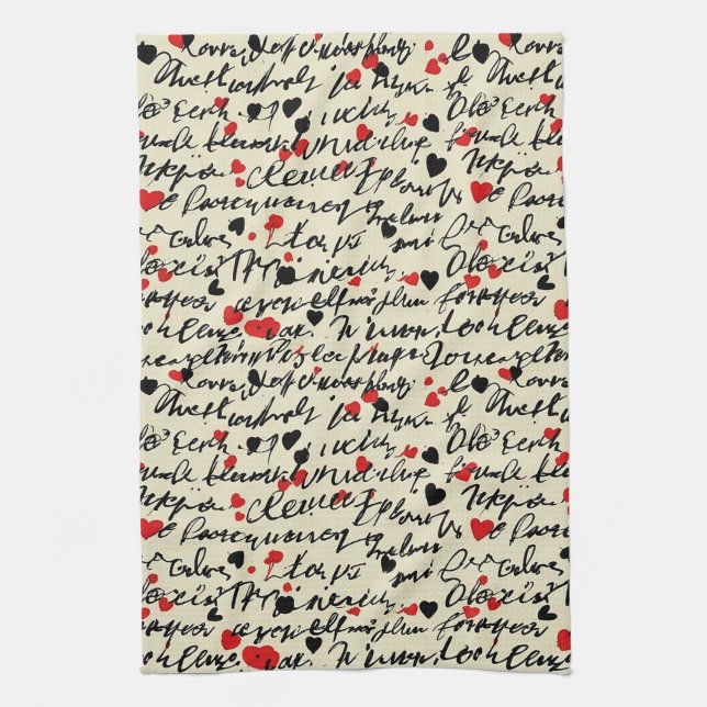 Modern Heart Pattern with Script Background (6) Kitchen Towel (Vertical)