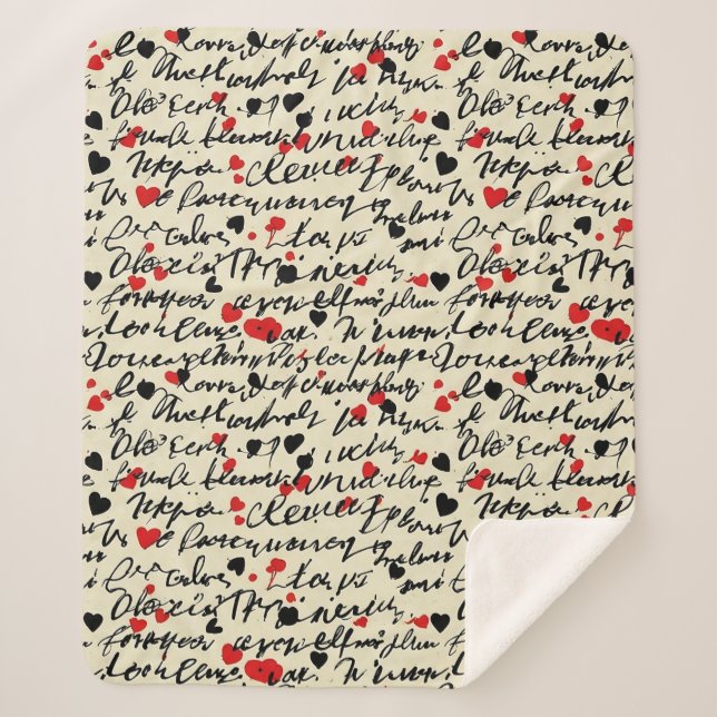 Modern Heart Pattern with Script Background (6) Sherpa Blanket (Front)