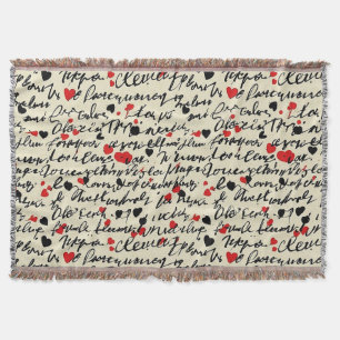 Modern Heart Pattern with Script Background (6) Throw Blanket