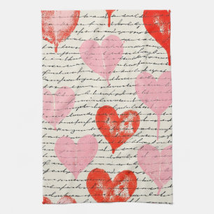 Modern Heart Pattern with Script Background (7) Kitchen Towel