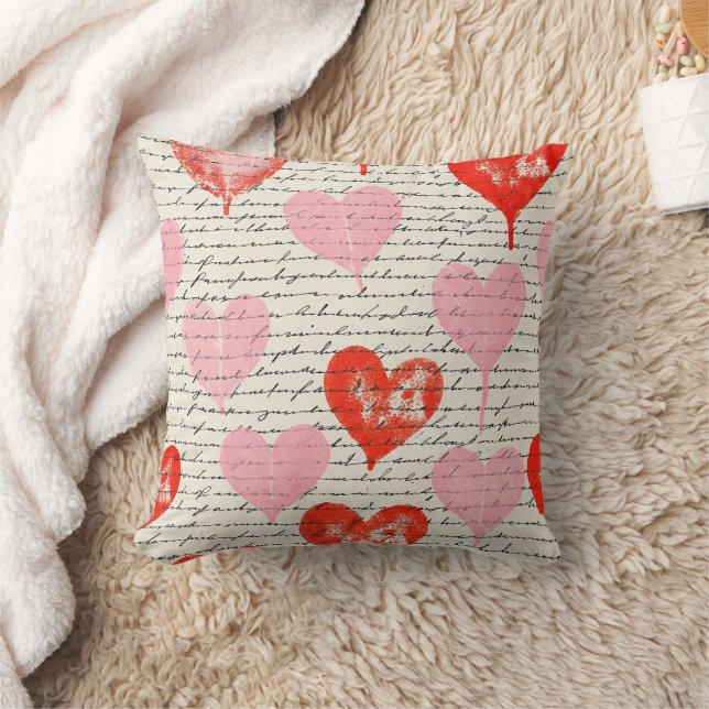 Modern Heart Pattern with Script Background (7) Throw Pillow (Blanket)